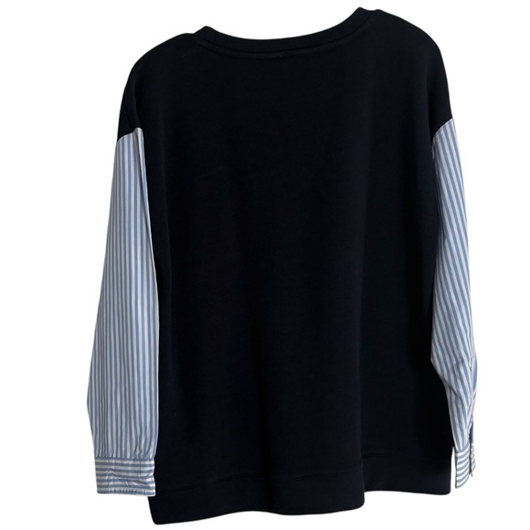 TALBOTS Pullover Sweatshirt with Striped Sleeves in Navy/White Size Petite Large - Picture 2 of 5